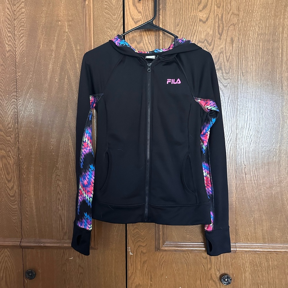 Fila Black Jacket with Pink and Blue Patterns